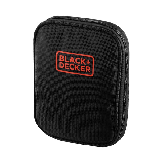 BLACK+DECKER A7104 black zippered carrying case, angled view, durable fabric, photography product.