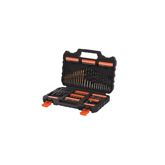 BLACKDECKER drill and bit set A7200 in black case, open angled view with assorted bits and accessories visible.