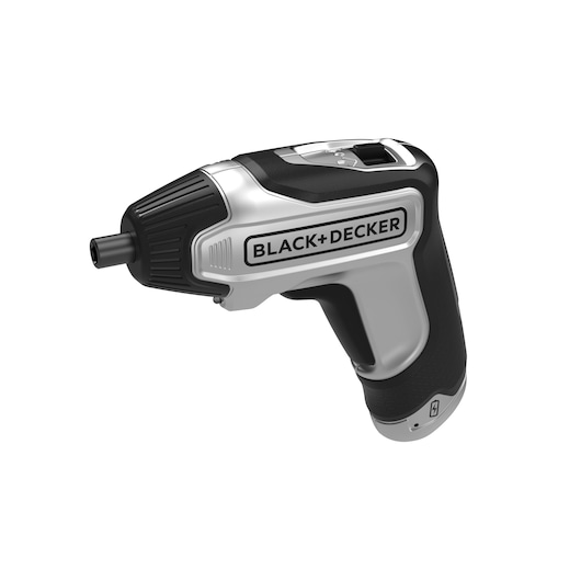 A BLACK+DECKER cordless screwdriver with a compact design and silver-black color scheme, shown against a white background.