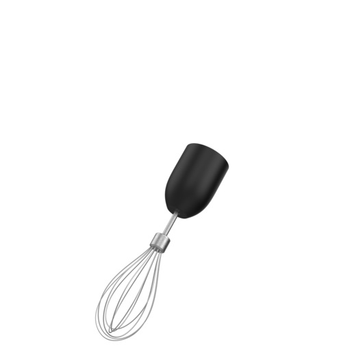 BLACKDECKER BCKM1012KG hand mixer whisk attachment, black handle and silver whisk, top angle on white background.