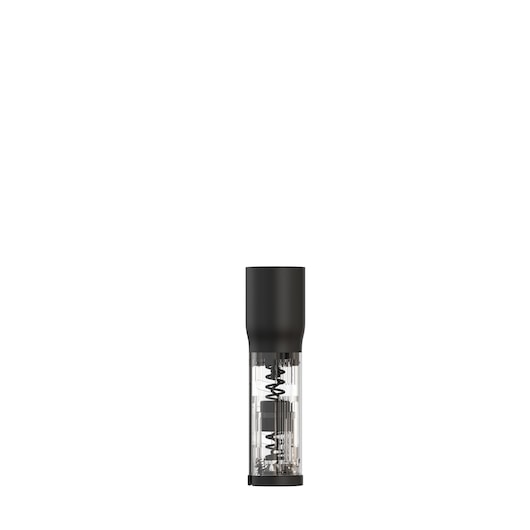BLACKDECKER BCKM1016KSG electric corkscrew with transparent lower casing, front view on white background.
