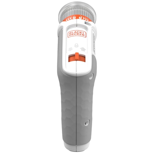 BLACK+DECKER BCRTA01 photography tool front view, gray handle with orange and white controls.