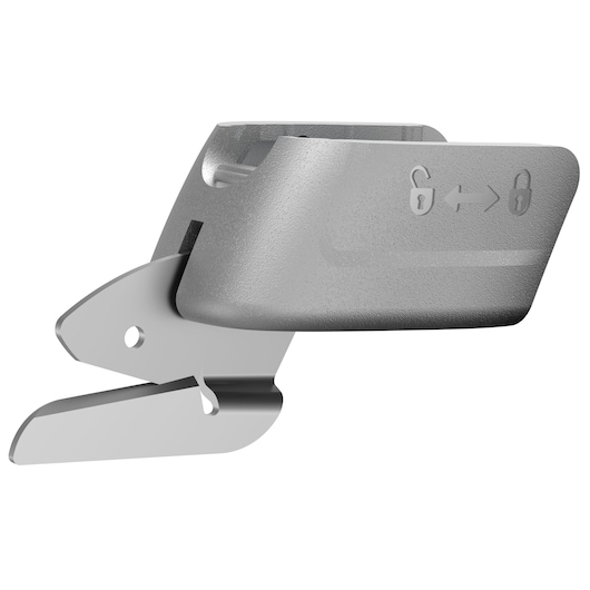 BLACKDECKER BCSC115 metal replacement blade with locking symbol for scraper tool, product side angle on white background.