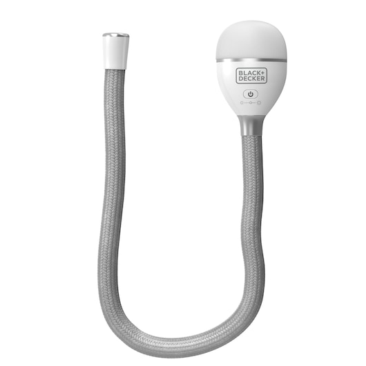 BLACKDECKER BDCFSL01 flexible braided hose, grey with white connectors, front angle, product photography