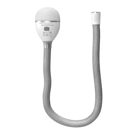 BLACKDECKER BDCFSL01 flexible braided hose, silver finish, front angle, photography product.