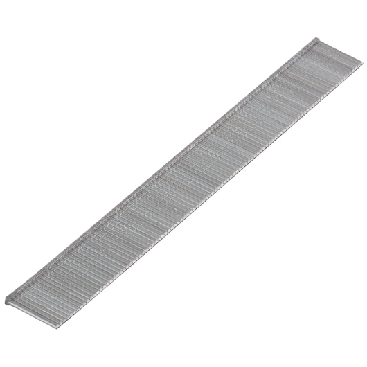 BLACKDECKER BDCT12N silver strip of metal staples, photographed at an angle on a white background.