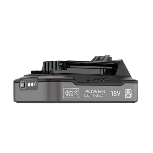 BLACK+DECKER BDL2018S lithium 18V 2.0Ah battery front angle on white background, showing power level indicator.