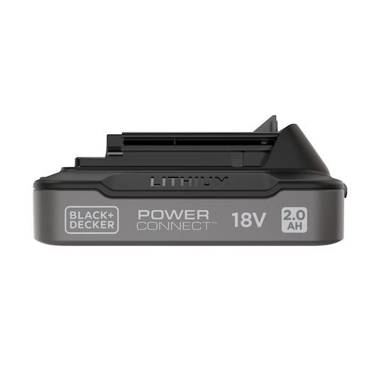 BLACK+DECKER BDL2018S lithium 18V 2.0Ah POWER CONNECT battery, side angle on white background.