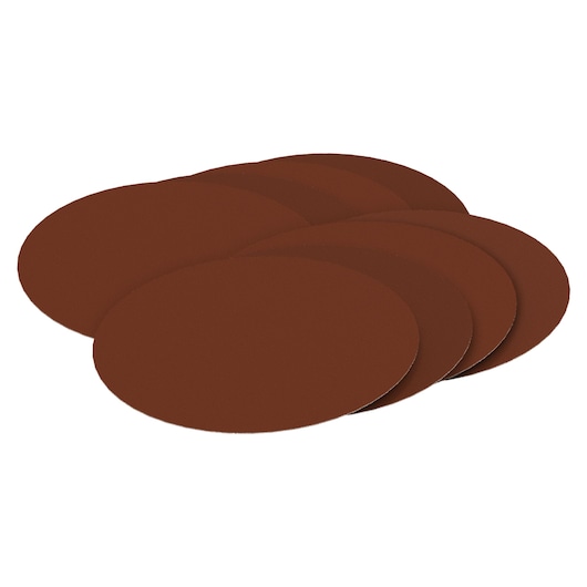 Set of round brown sanding discs for use with power tools, shown overlapping on a white background.