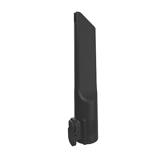 Photo of BLACK+DECKER BHFEA640WG vacuum crevice tool attachment, black plastic, side angle on white background.