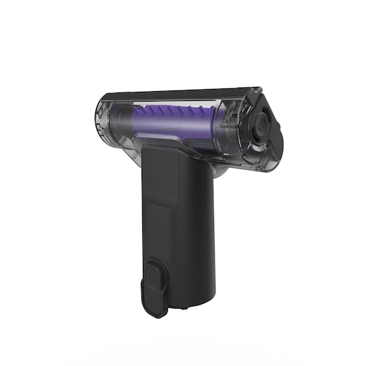 BLACKDECKER BHFEA640WP vacuum cleaner brush attachment with clear and purple roller, angled front view on white background.