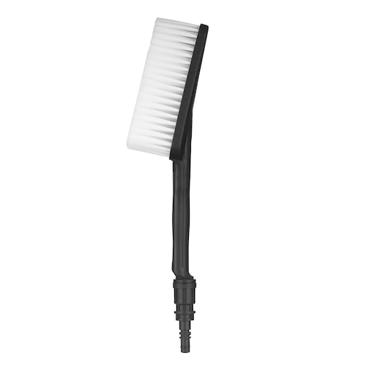 A rectangular cleaning brush with white bristles and a black handle, featuring a connector at the end. The brush is photographed on a white background.